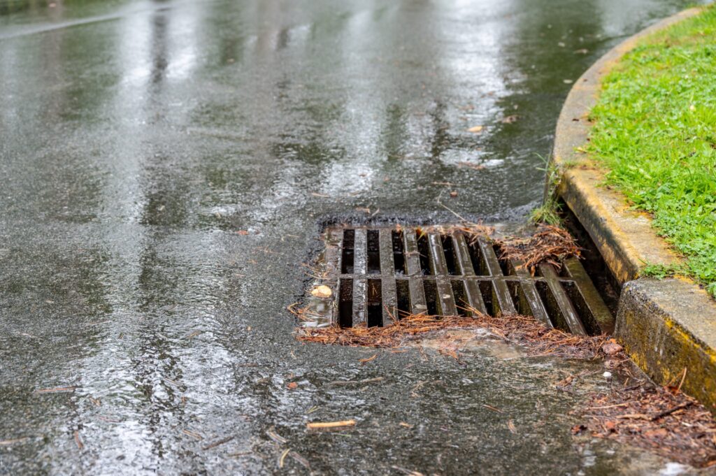 Metal storm drain after installation