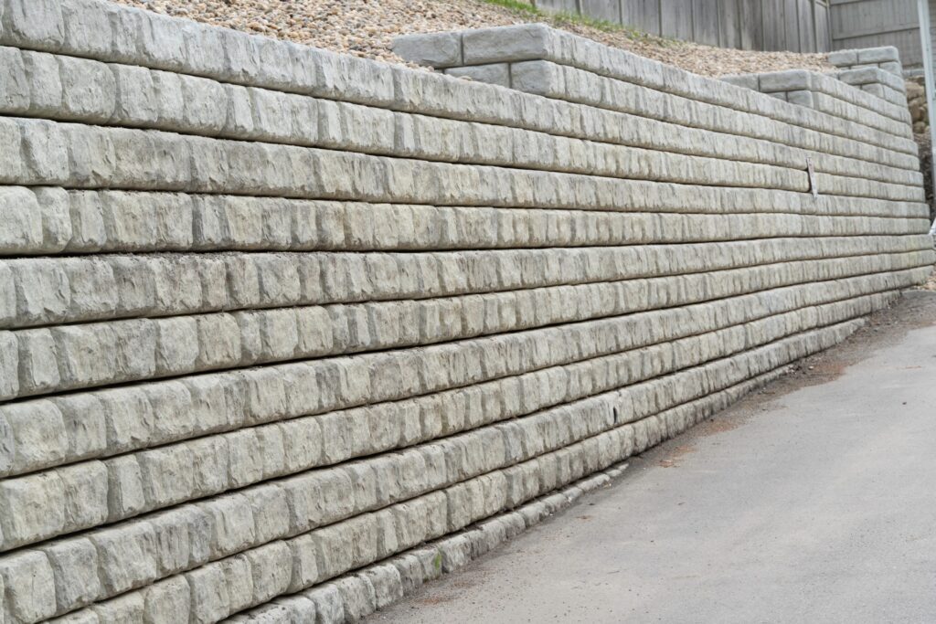 Retaining wall in residential area to protect against erosion