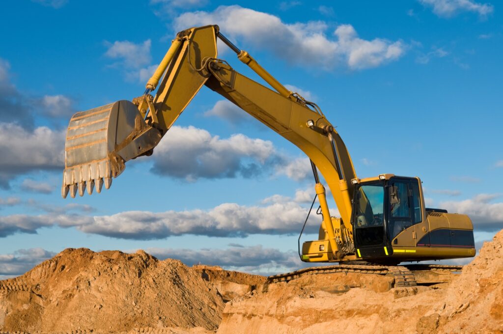 Excavator performing earth moving work